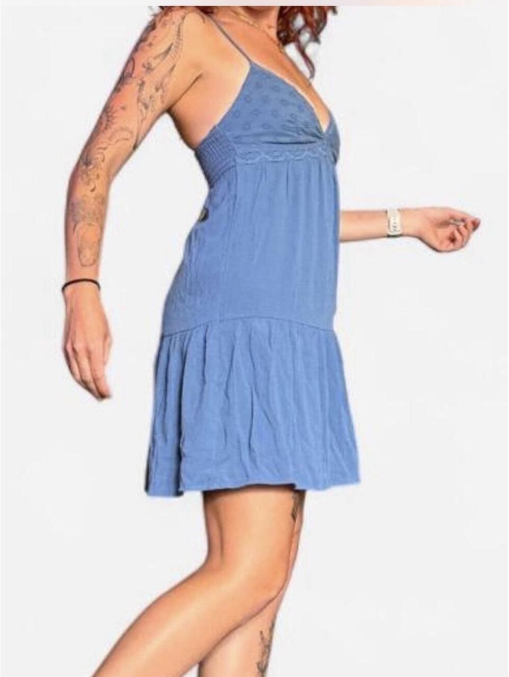 Blue mini dress with subtle textured pattern